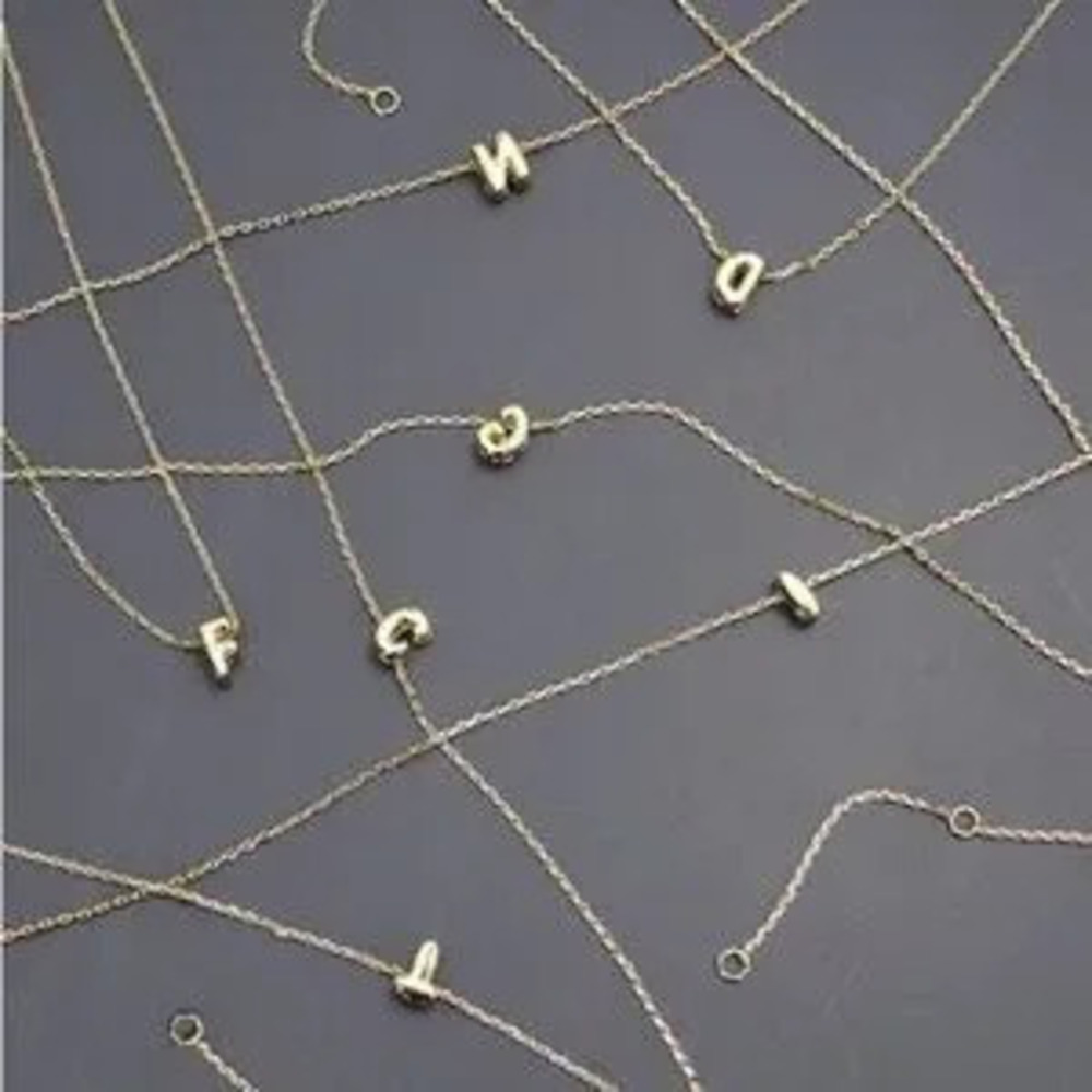 Mini Gold Bubble Initial Necklace (5101)